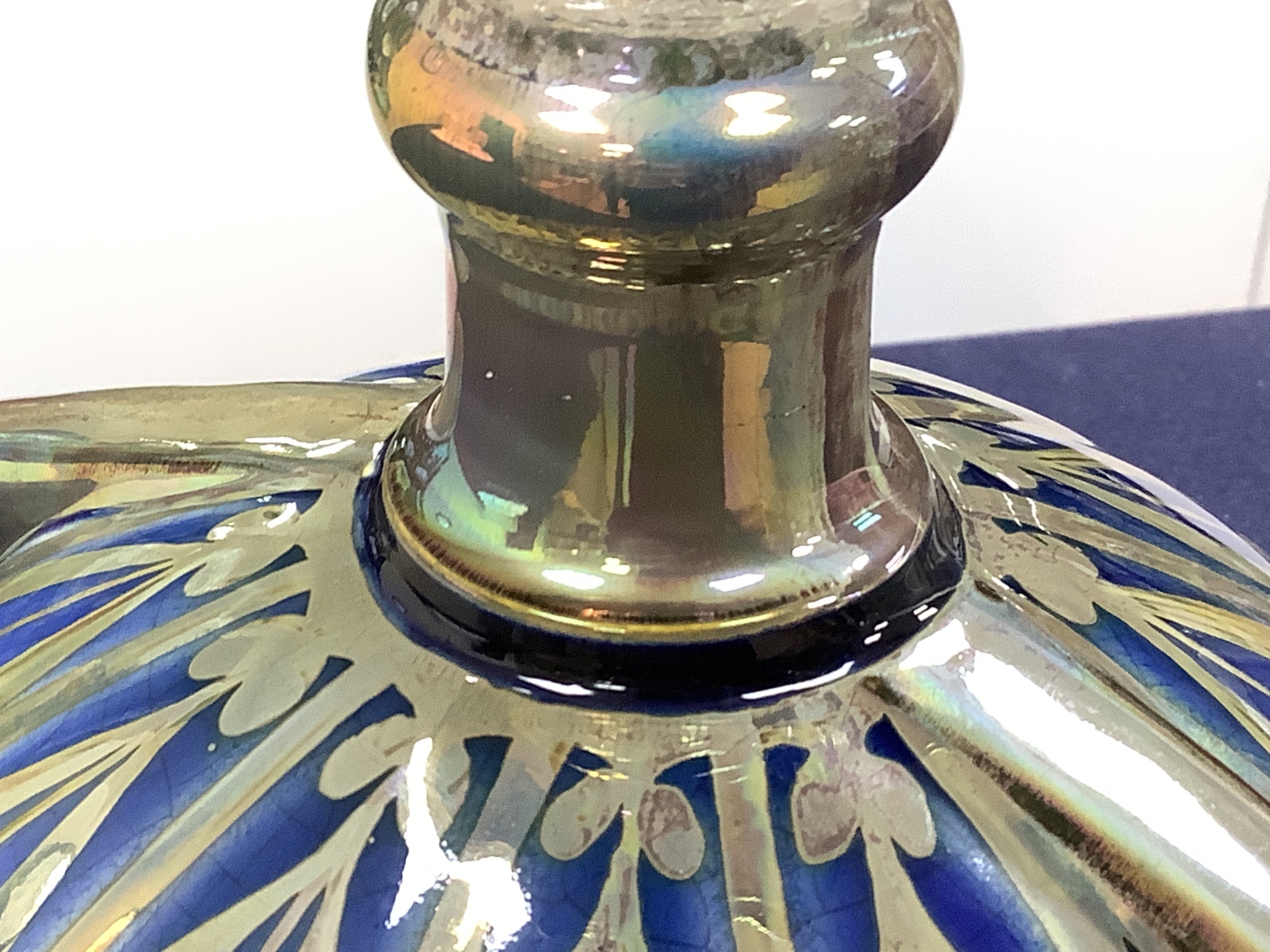 A Pilkingtons Royal Lancastrian lustre loving cup, monogram for Gordon M Forsyth, height 24cm (a.f.)